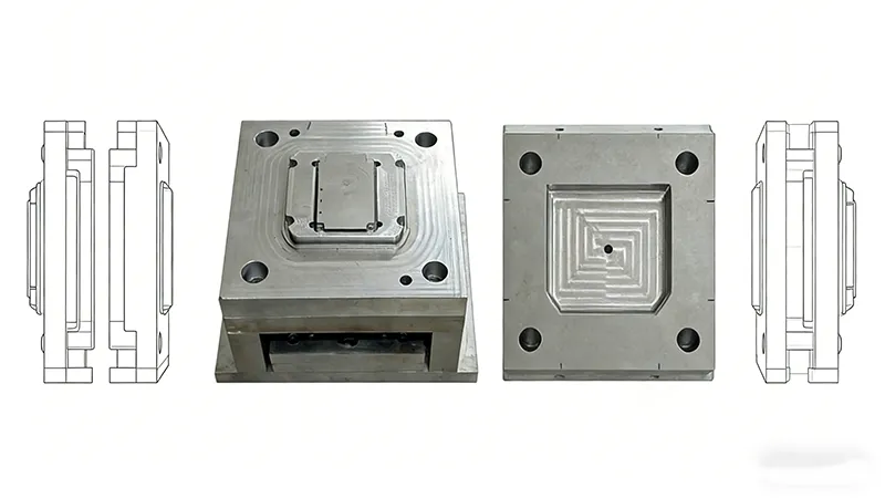 A clear view of the Single Cavity Mold and its technical drawings