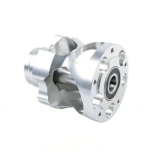 Complex cnc machining parts feature a central bearing and flange