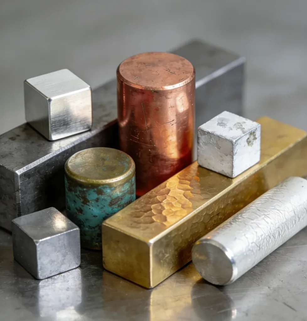 Displaying diverse CNC Turning Parts Material in various shapes and finishes