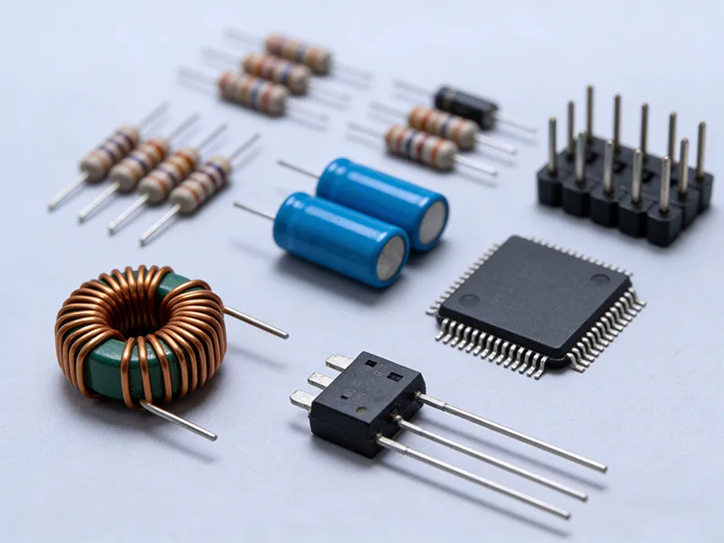cnc-electronic-parts-mounted-on-pcb-with-text-markings