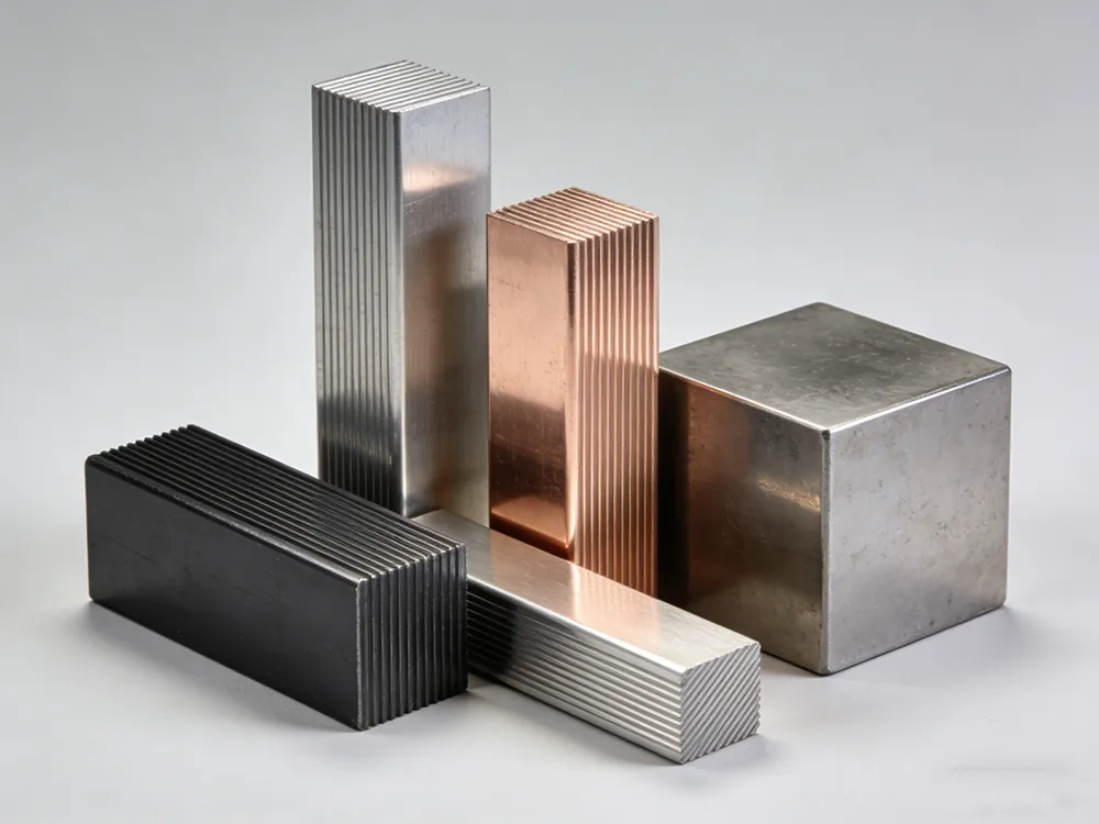 Common metal materials used in CNC machining and metal 3D printing including aluminum steel and titanium