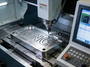 CNC text milling process engraving letters on aluminum surface with high precision