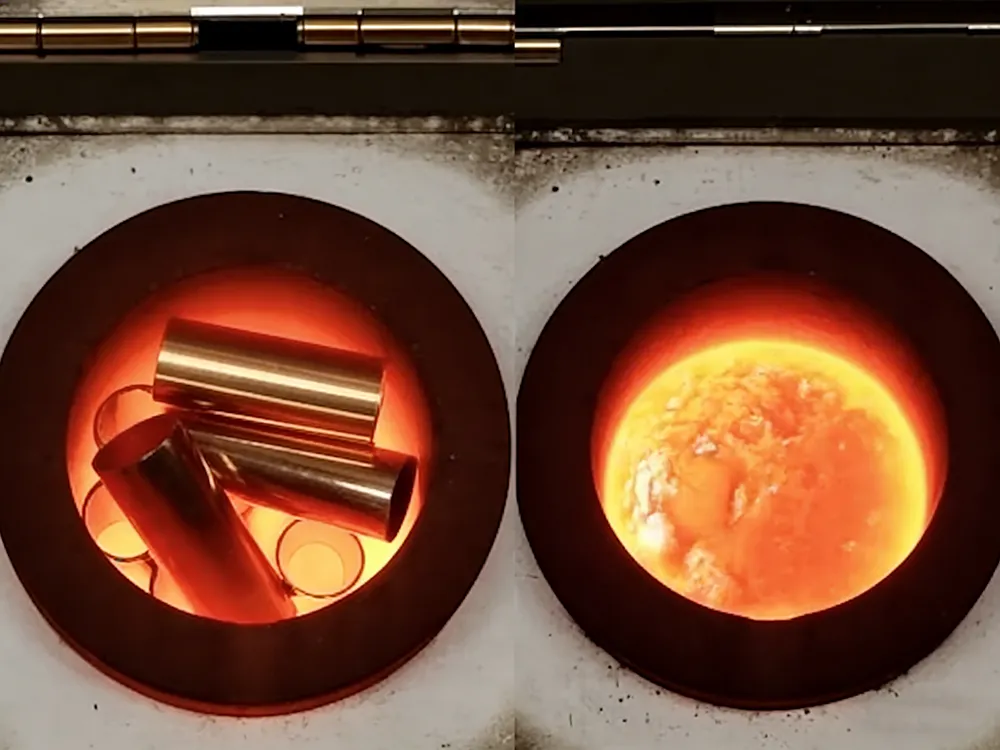 What is the melting point of copper shown in a high temperature furnace heating process