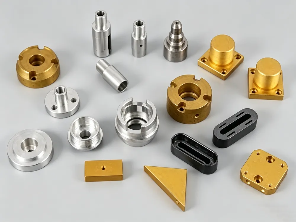 Precision CNC machined metal parts in aluminum, brass, and steel