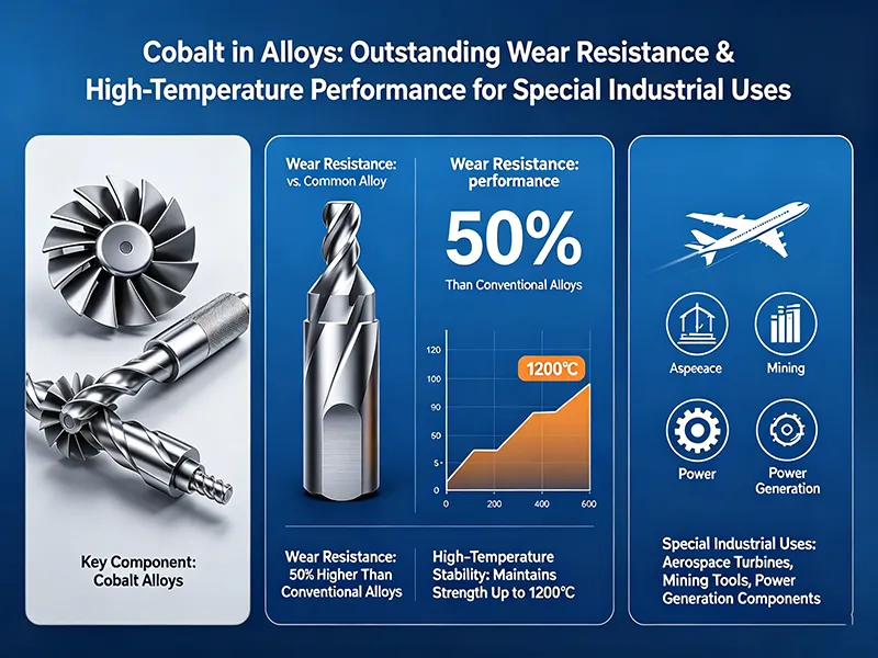Cobalt alloys showing wear resistance and high-temperature industrial performance