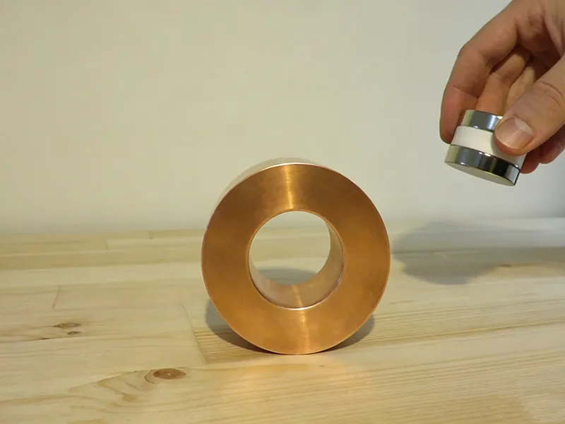 Copper ring demonstration with a hand-held magnet and magnetic field response