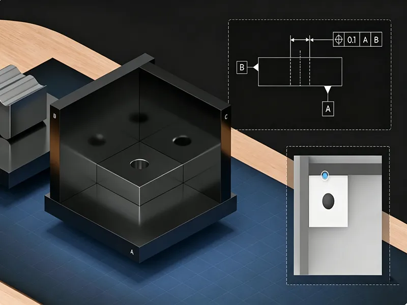 Datum reference frame application showing part location and measurement setup