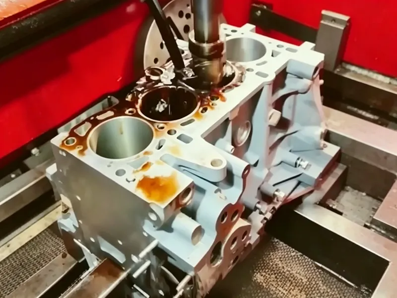 Engine block cylinder honing on a machining system for precision bore finishing