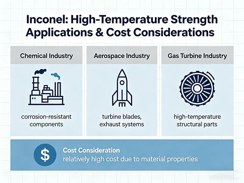Inconel used for high-temperature strength in aerospace and turbine applications