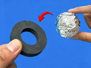 Is Aluminum Magnetic test example with a magnet and aluminum foil ball
