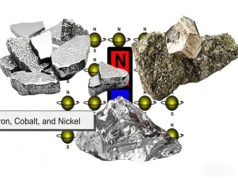 Diagram of magnetic metal elements and atomic alignment related to magnetism