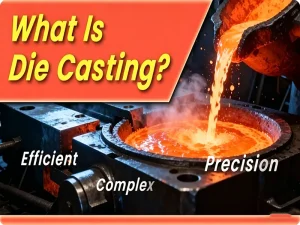 Molten metal pouring into a die casting mold during production process