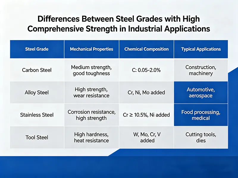Comparison of steel grades with high comprehensive strength for industrial use