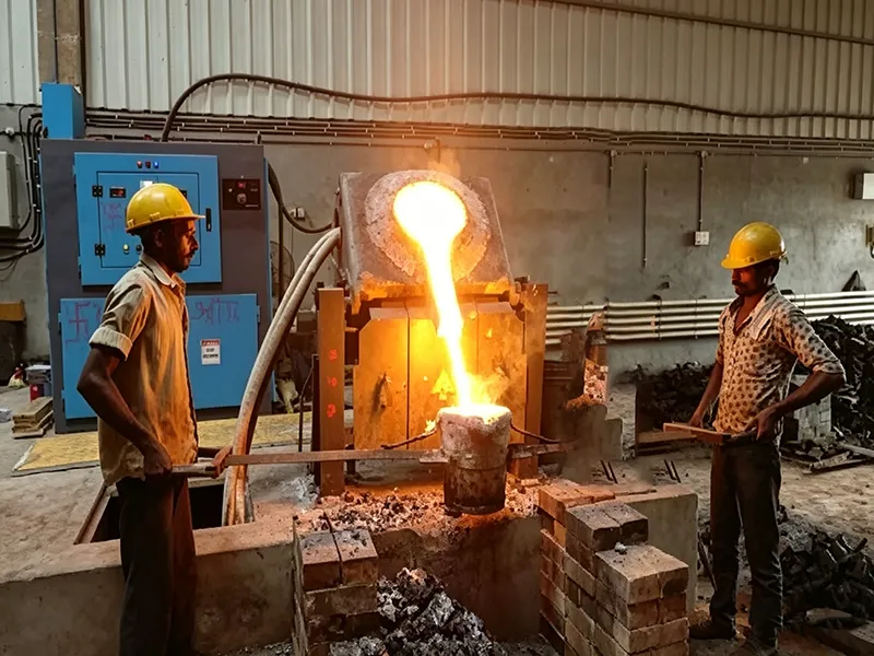 Steel Melting Point in industrial foundry process with molten metal pouring