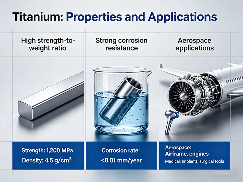 Titanium properties and applications with high strength-to-weight ratio