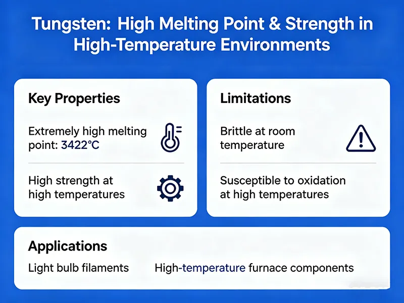 Tungsten showing high melting point and strength in high-temperature environments