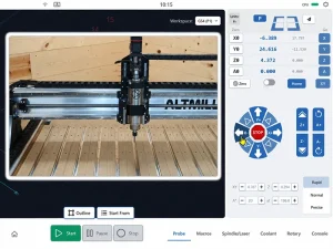 CNC router control interface showing machine position and tool path