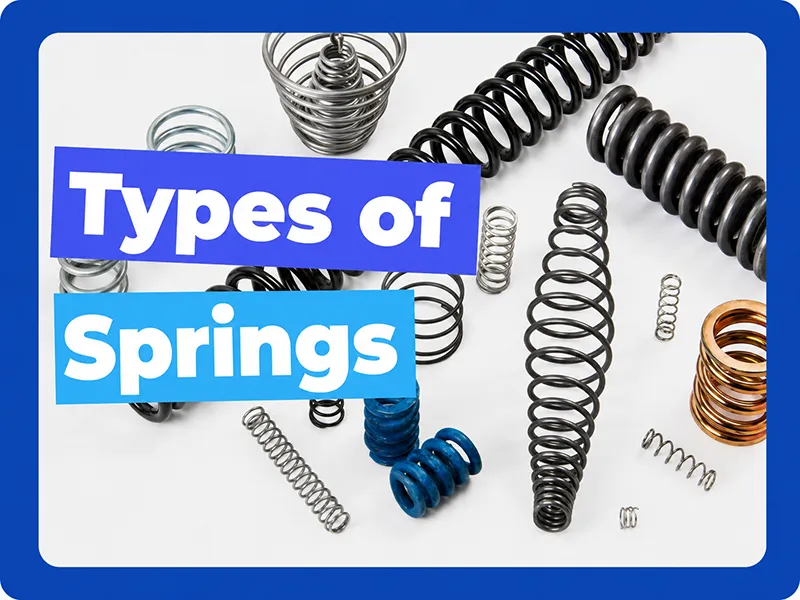 Different types of springs including compression springs, extension springs, and coil springs
