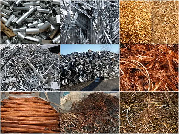 Different types of non-ferrous metal scrap including aluminum and copper
