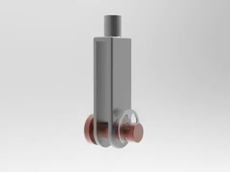 3D rendering of a mechanical pin assembly with bracket and cross pin