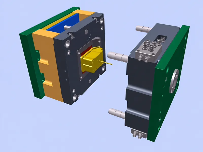Exploded view of rapid tooling mold assembly for small batch production