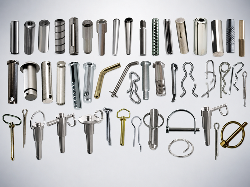 Types of Pins overview showing various metal pins, retaining pins, and quick release pins