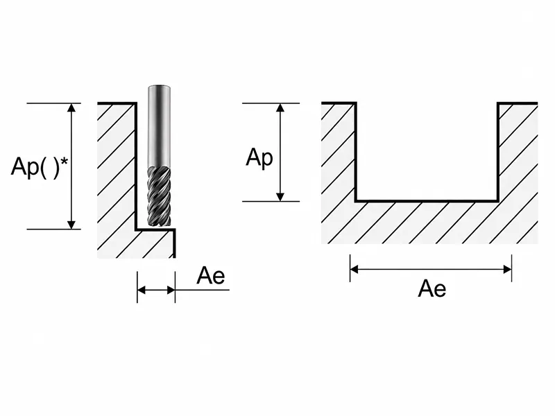 Depth of Cut diagram showing axial engagement Ap and radial engagement Ae