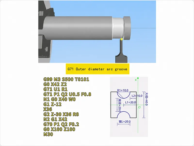 G71 turning cycle program example with lathe simulation and machining dimensions