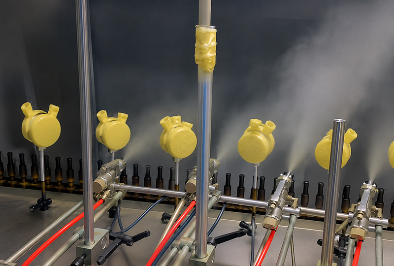Plastic components receiving a uniform spray coating before metallic finishing