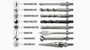 Eight common drill bit types for glass, wood, masonry, metal and more