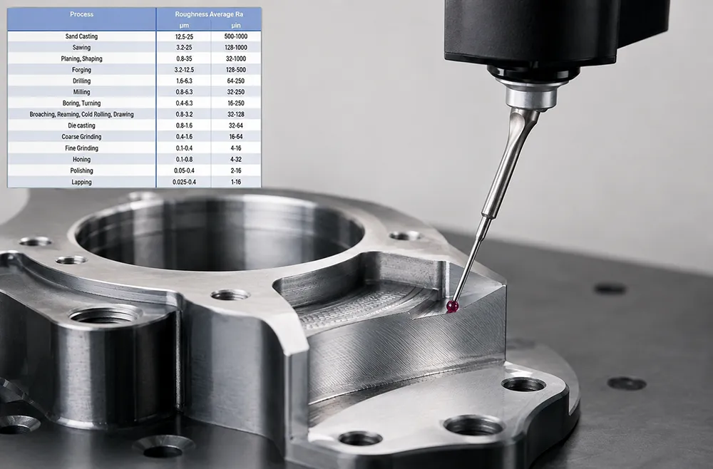 Surface Roughness Chart with CNC machined part and precision surface inspection probe